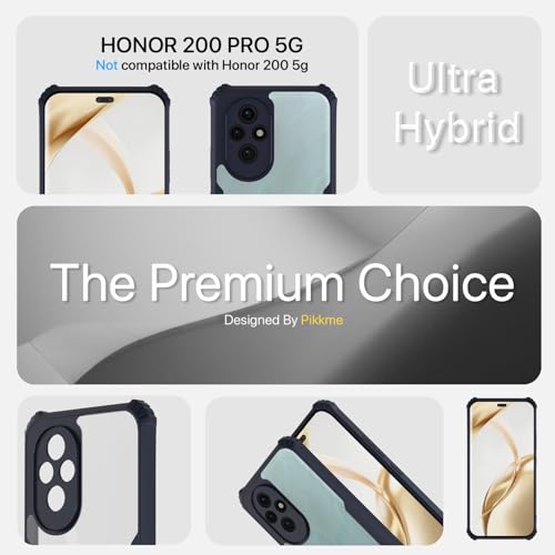 Image of Pikkme Crystal Clear Transparent Back Cover | Ultra Hyrbid | Full Camera Protection | Raised Edge | Bumper Case for Honor 200 Pro 5G (Blue)