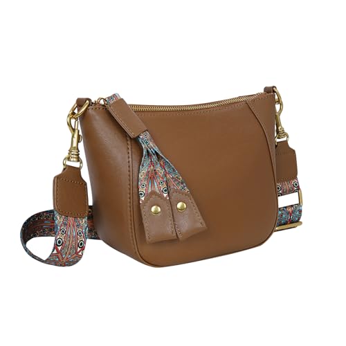 Image of HESHE Leather Crossbody Pursess for Women Soft Satchel Purses Stylish Hobo Bags Boho Shoulder Handbags with 2 Strap (Brown)