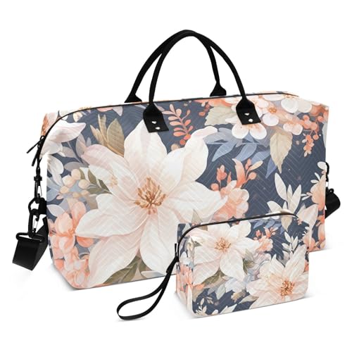 Large Travel Duffel Bag, Blooming Floral Sports Tote Gym Bag, Shoulder Weekender Overnight Bag for Women Men, Carry On Luggage with Toiletry Bags