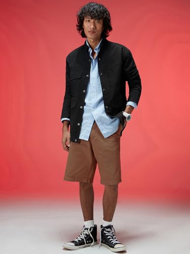 Image of Veirdo Regular Fit Solid Collared Full Sleeves Twill Lycra Material Full Sleeve Casual Winter Shacket For Men (Available Colors: Olive, Navy & Black)