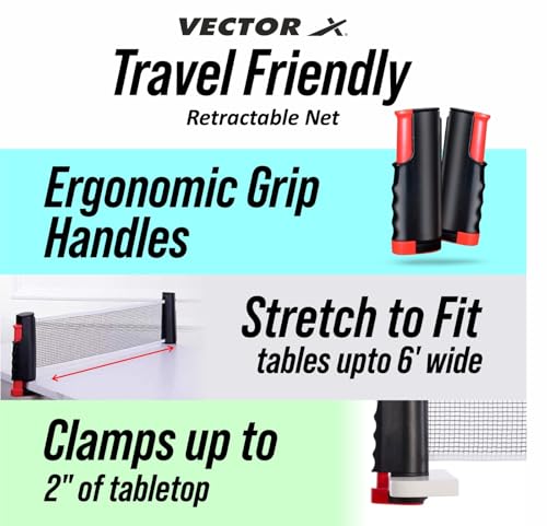 Image of Vector X Cyber Table Tennis Playset (2 Racquets + 3 Balls + 1 Net) (Ball) Table Tennis Racquet and T.T Balls Set with Table Tennis Net (Multi-Color) (Cyber- Full T.T Set)