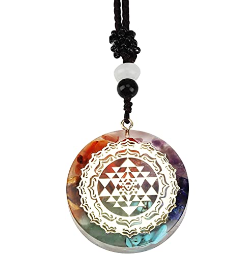 Collar con Colgante Orgonita Cristal Natural Ágata y Grava Geometría Energía Sagrada Sri Yantra Joyería para Meditación Mujeres y Hombres Collar Colgante de protección (Ronda) Cover