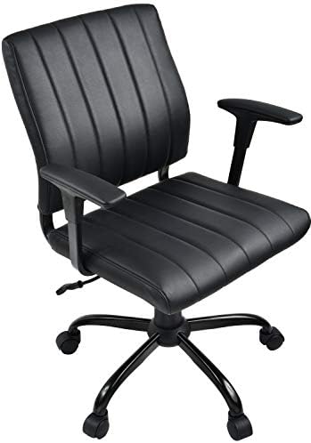 COMHOMA Black Desk Chairs with Wheels/Armes Modern PU Leather Office Chair Midback Adjustable Home Computer Executive Chair on Wheels 360° Swivel