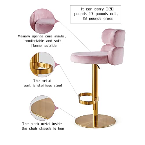 Counter Height Bar Stools With Back Modern Adjustable Height Barstools Swivel Bar Chair Gold Legs For Kitchen Island Counter Living Room Coffee Shop (Pink) #TOP6