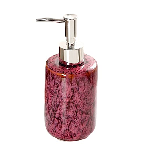 YlobdolY Keramischer Seifenspender für Bad Küche Dusche Zylinderförmig Dekorativ Modern Vintage Landhausstil Nachfüllbar Handlotion Pumpflasche für Flüssigseife Shampoo Lotionen,Rot