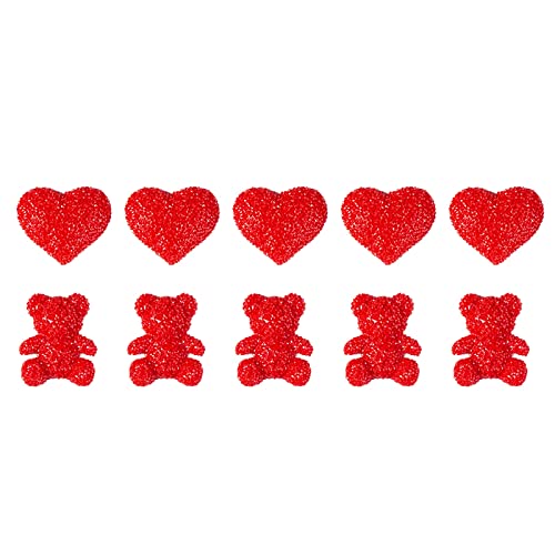 CheeseandU 10 Stück große glitzernde Bären-Herz-Anhänger aus Kunstharz, zum Selbermachen, flache Rückseite, süße Bling Charms, Verzierung für Valentinstag, Basteln, Handyhülle, Ornament, rot Cover