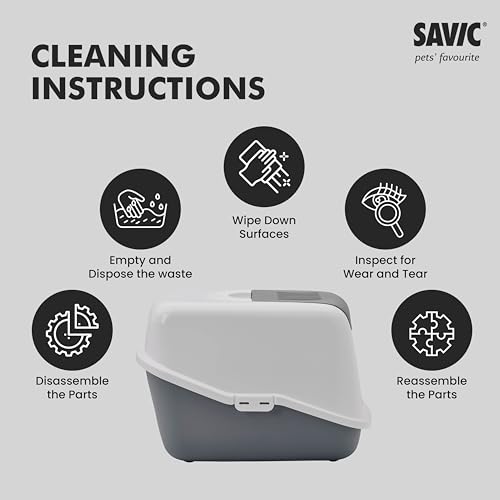 Image of Savic Nestor Covered Cat Litter Box for Indoor Cats, Enclosed Hooded Cat Toilet Home with Flip-Up Door, Odor Control & Easy Cleaning Design - Cold Grey, 22x15x15 Inch