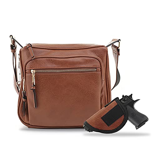 JESSIE & JAMES | Concealed Carry Crossbody Gunbag RFID Blocking Faux Leather Locking Firearm Self Defense Removable holster | Tan by JESSIE & JAMES - Used condition - US$58.32