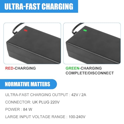 شاحن سكوتر كهربائي 42 فولت 2 امبير، شاحن سكوتر 42 فولت قابل لاعادة الشحن، لبطارية ليثيوم ايون 36 فولت، شحن سريع لبطارية سكوتر M365 E، 6 مقابس