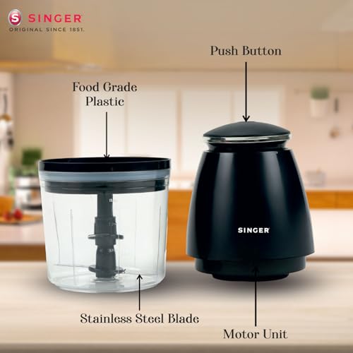 Image of SINGER Nexchop Mini Single Speed Electric Chopper 350W | 700ml Bowl | 4 Stainless Steel Blades | Low Noise | Lightweight | ISI Certified | 2-Year Warranty