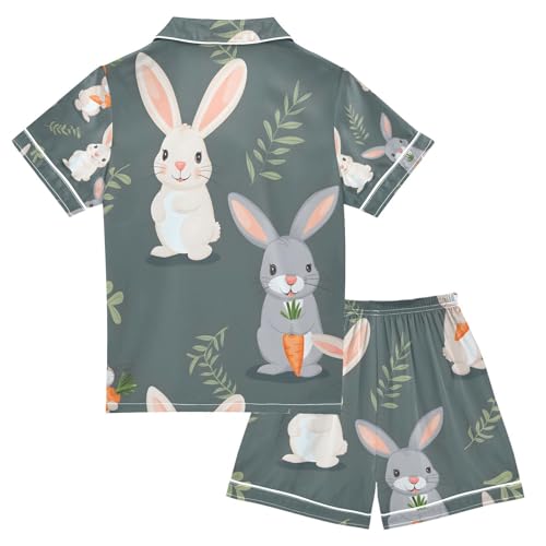 senya Rabbit Holding Carrots Satin Summer Pajama Sets Silk Short Sleeve Button Down Sleepwear2