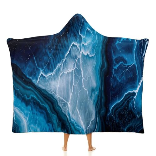 Couverture à capuche portable peluche marbrée bleue, cadeau idéal