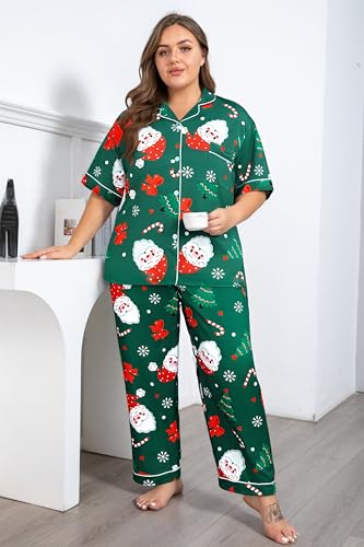 Image of Vozanet Women's Plus Size Pajamas Button Down Shirt and Pants Soft Lounge Sets Bride Nighty Bottom with Pockets 1x to 5x