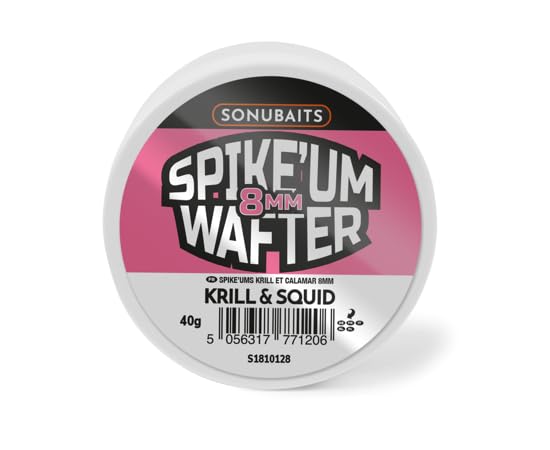 Preston SonuBaits Spike'um Wafters 8mm Krill & Squid, 40g Tub, Match Fishing Hookbaits, Critically Balanced, Perfect Texture, Castable, Nusiance Fish Proof, Long Lasting Bouyancy.