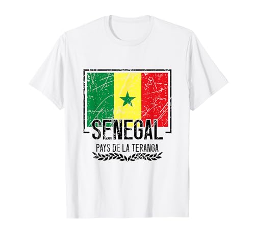 Love Senegal Pays De La Teranga con Bandiera Senegal invecchiata Maglietta
