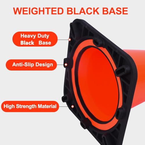 Image of BESEA 4 Pack 18 Inch Traffic Cones with Weighted Black Base