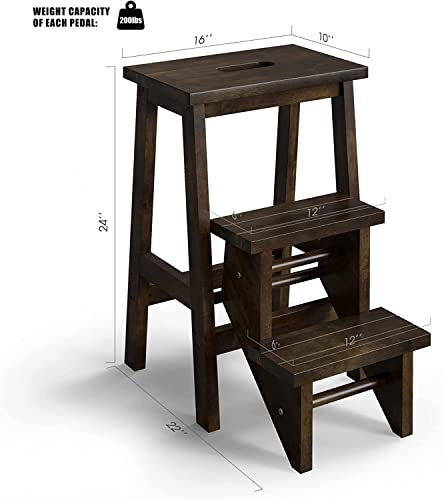 Glacer 3-Tier Folding Step Stool, Portable Wood Step Ladder For Adults & Kids, 3-In-1 Storage Shelf Flower Rack Foot Stool, Ideal For Home, Kitchen, Library (Brown) #TOP4