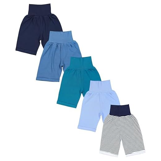 TupTam Unisex Baby Pumphose Sommershorts Baumwolle 5er Pack, Farbe: Gerades Bein/Streifen Dunkelblau Blau Dunkelgrün Jeans, Größe: 98/104