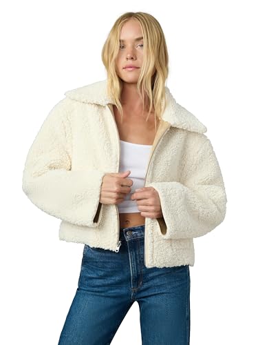 Joe's Jeans Women's Halle Reversible Sherpa Jacket, Almond and Cream,