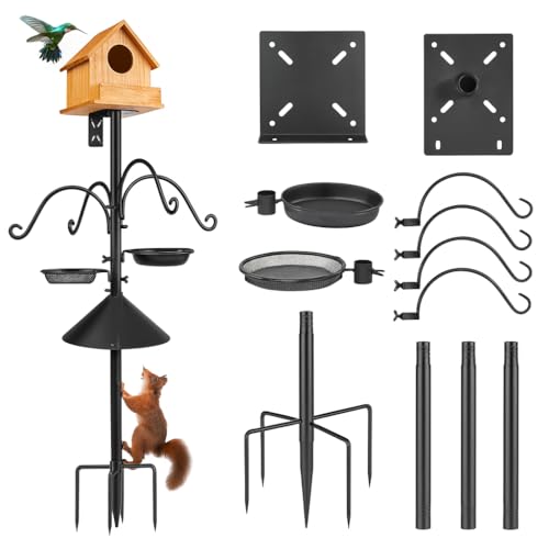 QURAS 78.5' Squirrel-Proof Bird Feeder Pole – Heavy Duty Bird Feeding Station with Metal Baffle, Hooks & Water Dish, Pole for BirdFeeders and Birdhouses