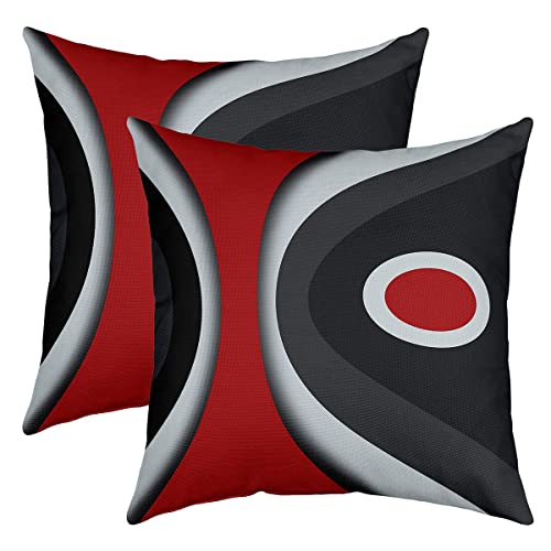 Modern Abstract Throw Pillow Covers 20"x20" Set of 2 Soft Red Stripes Gray Black White Pillow Cases Cushion Covers For Living Room Bedroom Acrylic Bold Grey Decorative Throw Pillowcases for Sofa
