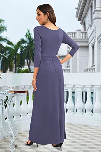 Image of WNEEDU Women's 3 /4 Sleeve Casual Loose Long Maxi Dresses with Pocket