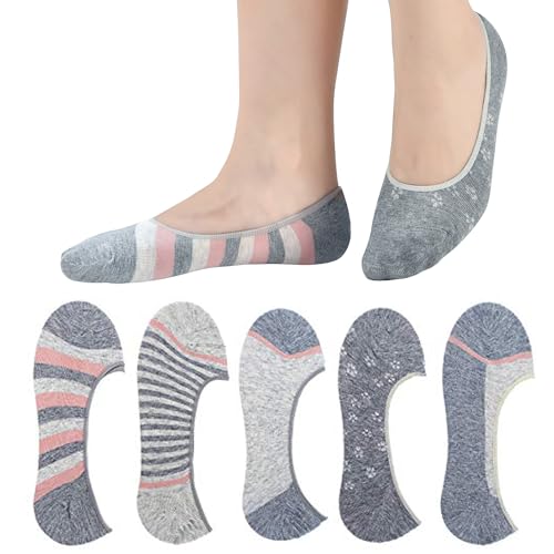 RYI 5-Pack No Show Socks for Women Size 6-9 Ankle Invisible Non-slip Athletic Socks