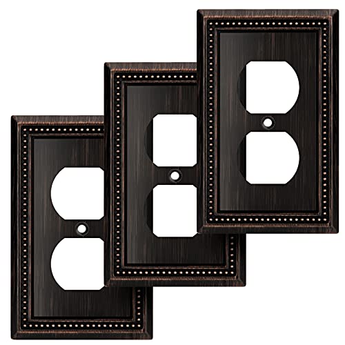 Image of Henne Bery Sunken Pearls Heavy Duty Decorative Wall Plate Switch Plate Outlet Cover (Single Duplex, 3 Pack, Aged Bronze)