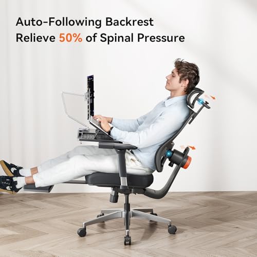 Image of Newtral Mesh Ergonomic Office Chair, Auto Lumbar Support, 5D Headrest, 4D Armrest, Footrest, 136 Recline, Adjustable Seat, 330lbs Heavy Duty Desk Chair for Home Office Gaming