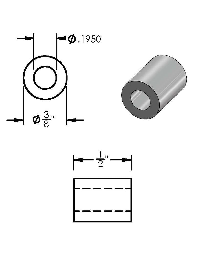 Aluminum Spacer Black 3/8" OD x 3/16" ID x Choose Your Length, Round Spacer Unthreaded Standoff Bushing, Fits Screws Bolts #10 or M4 by Metal Spacers Online (1/2" Length, 25 Pack)