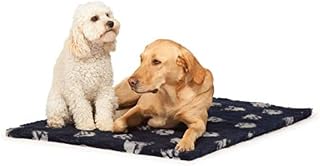 Danish Design - Forro Polar Antiadherente para Perros y Gatos (75 x 50 cm), diseño de Huellas de Color Negro y Plateado