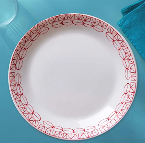 Corelle Everyday Expressions 4-Pc Salad Plates Set, Service For 4, Durable And Eco-Friendly 7-1/2-Inch Plates, Higher Rim Glass Lunch Plate Set, Microwave And Dishwasher Safe, Graphic Stitch #TOP2