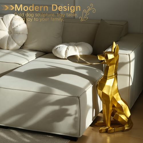 3D Large Dog Sculpture Tissue Box Cover & Key Holder Stand – Golden Resin Side Table, Multipurpose Entryway Organizer with 11.8" Detachable Tray, Cute Door Side Art Ornaments Living Room Figurine by EXQSERAMC - Image 9