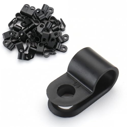 Image of BAOMAIN 1 /4-Inch R-Type Cable Clamps, 100-Pack Black Nylon Wire Management Clips, UC-1 Screw-On Cord Fasteners for Home, Office, and Industrial Use