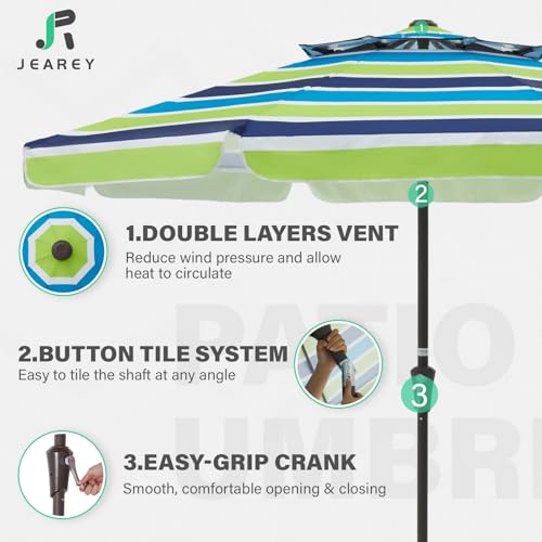 JEAREY 9ft 2-Tier Patio Umbrella, Crank Tilt, 8 Ribs, Blue Green Stripe by JEAREY - Used condition - Image 3