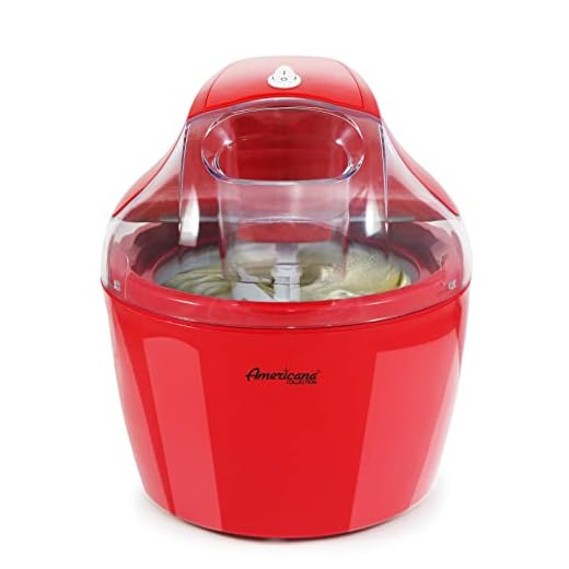 Americana EIM-1400R 1.5 Qt Freezer Bowl Automatic Easy Homemade Electric Ice Cream Maker, Ingredient Chute, On/Off Switch, No Salt Needed, Creamy Ice Cream, Gelato, Frozen Yogurt, Sorbet, Recipe Book
