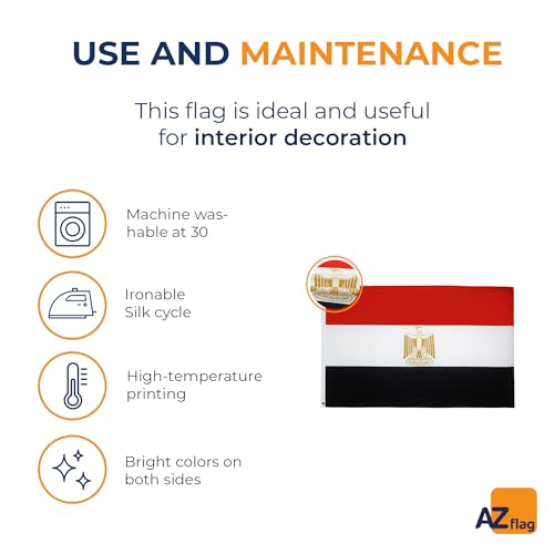 Image of AZ FLAG - Egypt Flag - 3x5 Ft - Light Polyester Egyptian Banner with Two Brass Eyelets - Fade Resistant - Vivid Colors - 3' x 5' Feet - 150x90 Cm