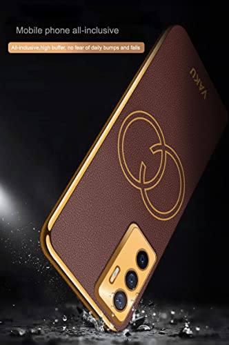 Image of Vaku Luxos Skylar Back Cover Case for Vivo V23e 5G with Leather Pattern Design Gold Electroplated Soft TPU Cover| Shockproof Protective Case - Brown