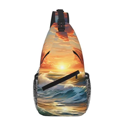Bolsa de pecho cruzada ligera y elegante con diseño artístico de atardecer