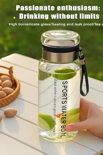 Image of NYRWANA Borosilicate Glass Water Bottle with Screw Lid | 1000ml Glass Tumbler | Heat-Resistant | Leak-Resistant | Hot & Cold Drinking Bottle for Home, Office, Gym, Travel & Camping