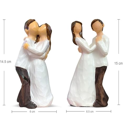 Image of Xtore Hand-Painted Small Size Romantic Couple Statues | Beautiful Resin Home Decor (Pack of 2, White and Brown Color)