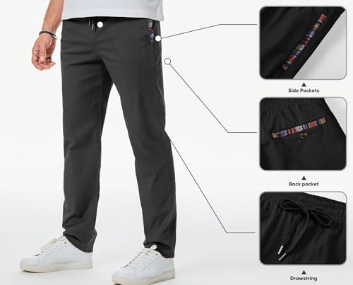 JMIERR Men's Casual Pants Cotton Twill Drawstring Elastic Waist Chino Pants with Pockets3