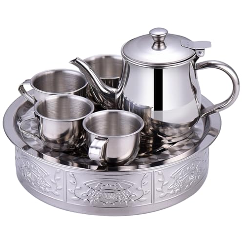 Juego de té para niños portátil de acero inoxidable con 4 tazas de 70 ml y bandeja