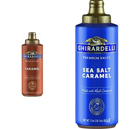 Ghirardelli Paquete variado de salsa de 16 oz caramelo y caramelo de sal marina