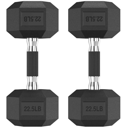 HANDBODE Hex Rubber Dumbbells - Enhanced Grip for Secure & Ergonomic Hold - Ideal for Strength Training and Home Gym Workouts, 22.5 LB Pair