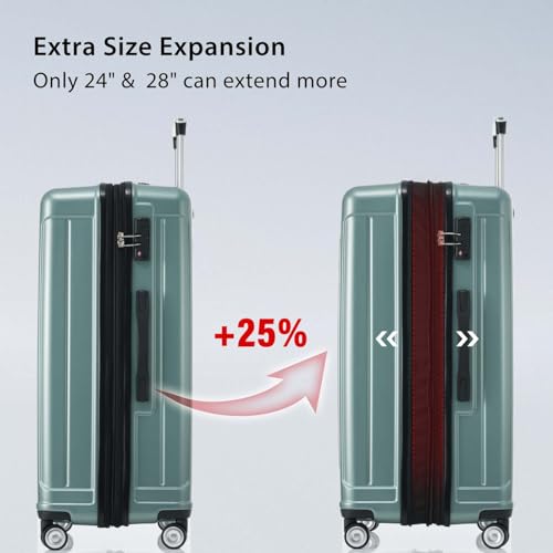 Altillo 3 Piece Luggage Set, PC+ABS Lightweight Suitcase Sets with Spinner Wheels, Hardshell Luggage Sets with TSA Lock (Light Green)3