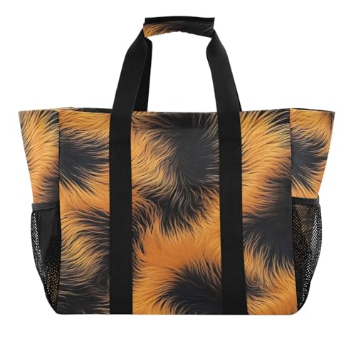 Nander Tiger Fur Texture Foldable Tote Bag Waterproof Sandproof Women Beach Bag Handbag Gym Bag Travel Shopping Bag