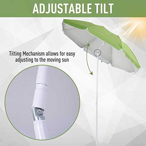 Outsunny arc1.7m x 2.05m Outdoor Beach Umbrella Parosol Sun Shelter Tilt with Carrying Bag - Green
