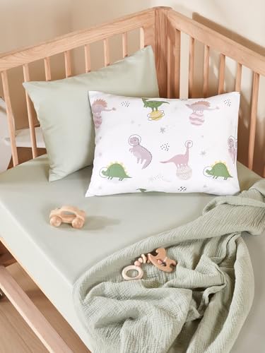 Image of TILLYOU Toddler Pillowcases 13 x 18 Travel Pillow Case 2 Pack, Kids Pillowcases Machine Washable with Envelope Closure, Dinosaur Land