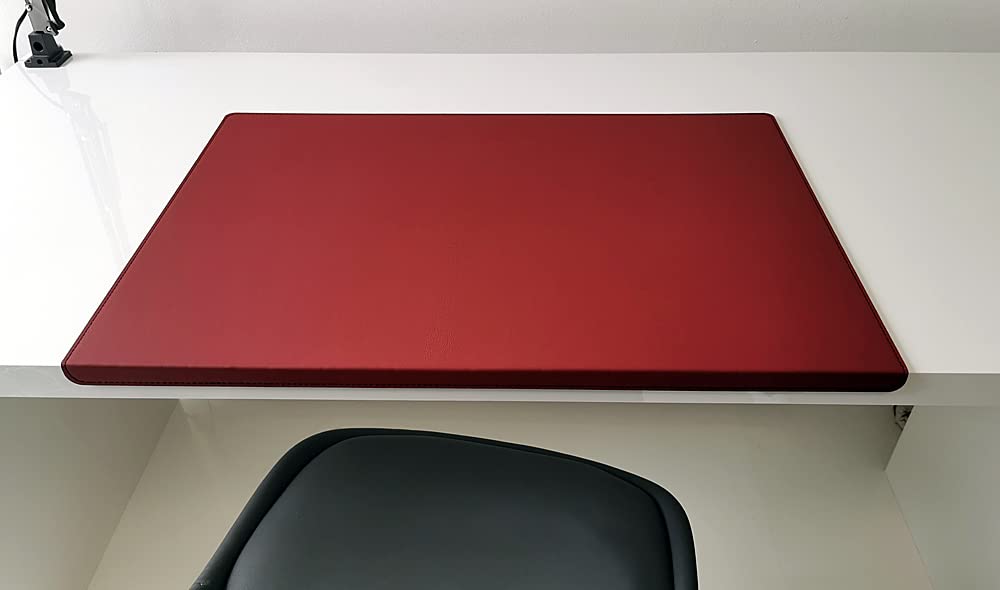 Gewinkelte Schreibtischunterlage mit Kantenschutz Echt Leder Rindsleder 60cm x 38cm Bordeaux Weinrot